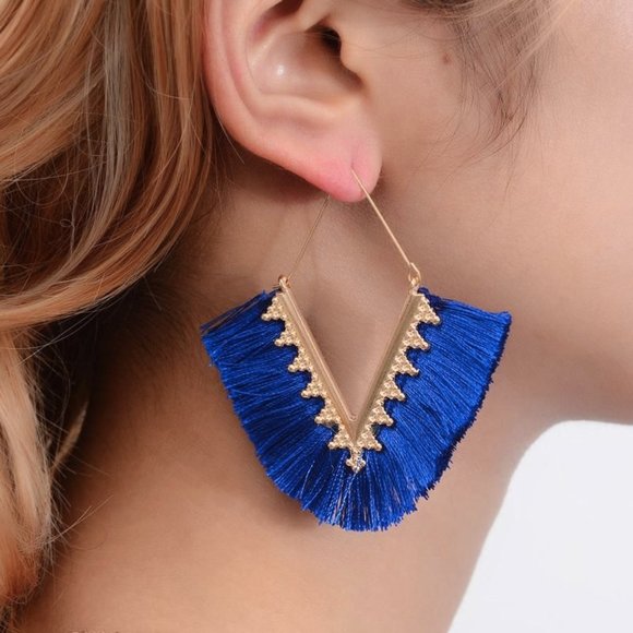 Jewelry - 💙 Blue & Gold Fringe Hoop Earrings